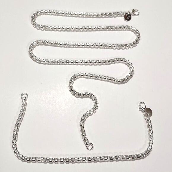 925 Sterling Silver Necklace Bracelet Set Box Chain Valentines Birthday Gift NEW
